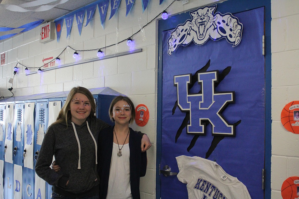 Avalon Thiel and Jada Fairchild stand by their University of Kentucky display, which no doubt pleased a certain Boundary County newspaper editor.