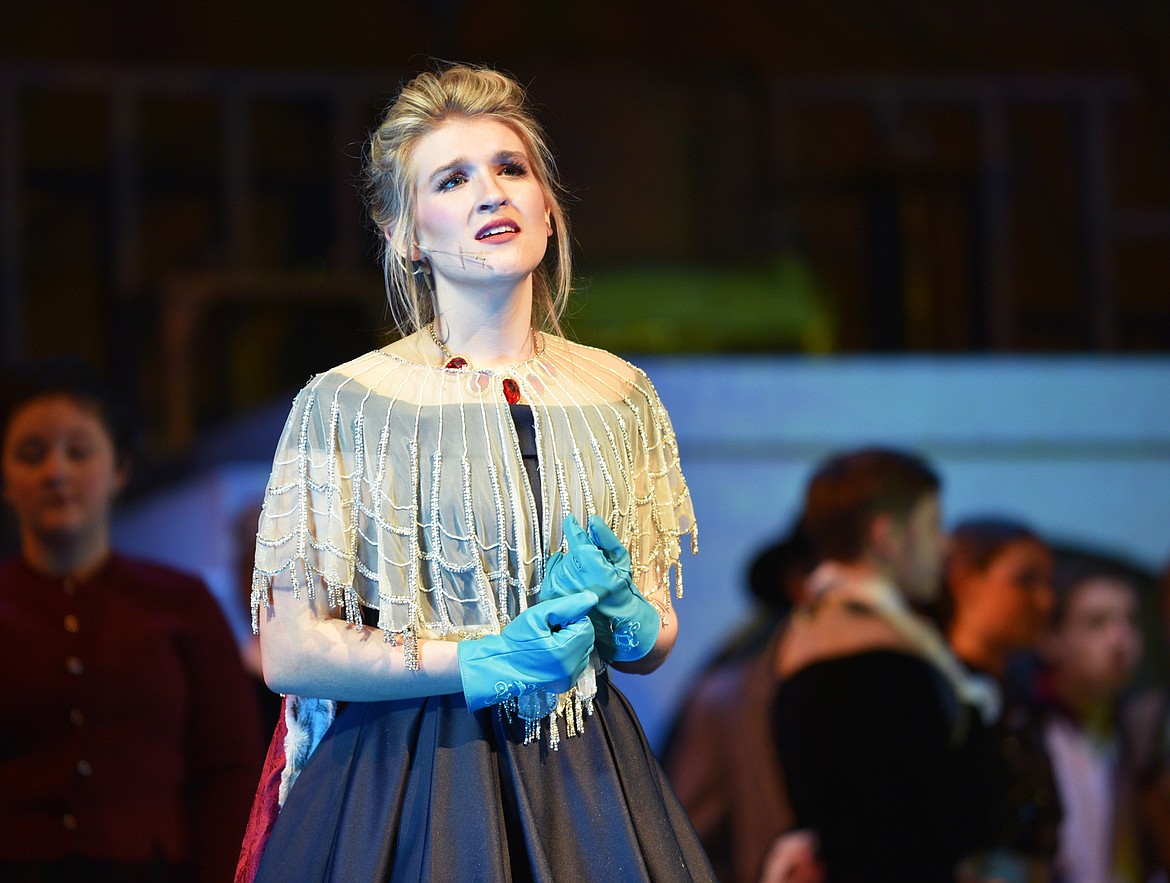 Amy Baker, as Elsa, sings &#147;Dangerous to Dream&#148; prior to her coronation as queen during &#147;Elsa and Anna&#148; at a rehearsal Wednesday afternoon at the Whitefish Performing Arts Center. (Heidi Desch/Whitefish Pilot)