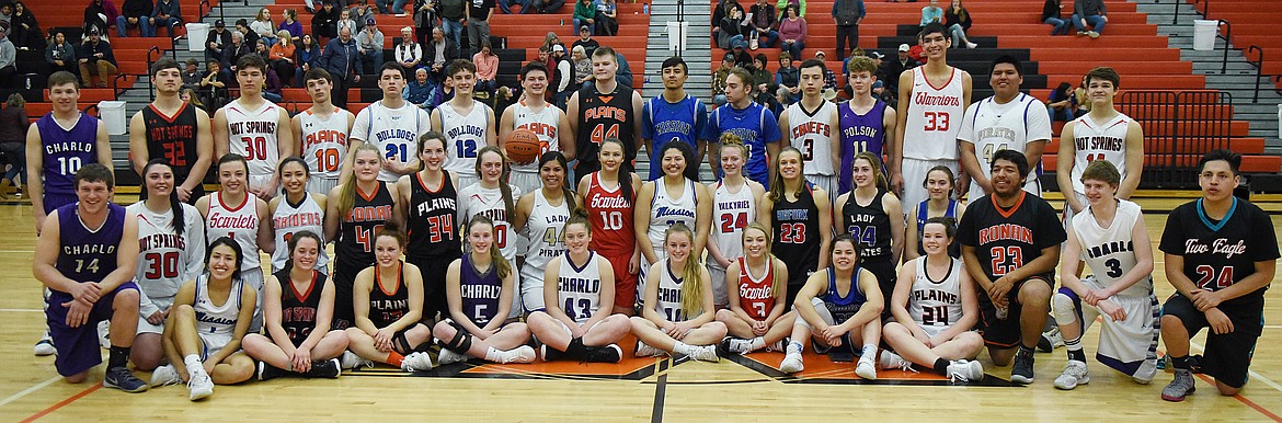 GIRLS&#146; AND boys&#146; teams took the court at the Ronan Event Center on Thursday, March 21 for the annual Mission Valley All-Star Games. The players on all four teams are pictured between the contest, including athletes from Plains and Hot Springs high schools. (Joe Sova photos/Clark Fork Valley Press)