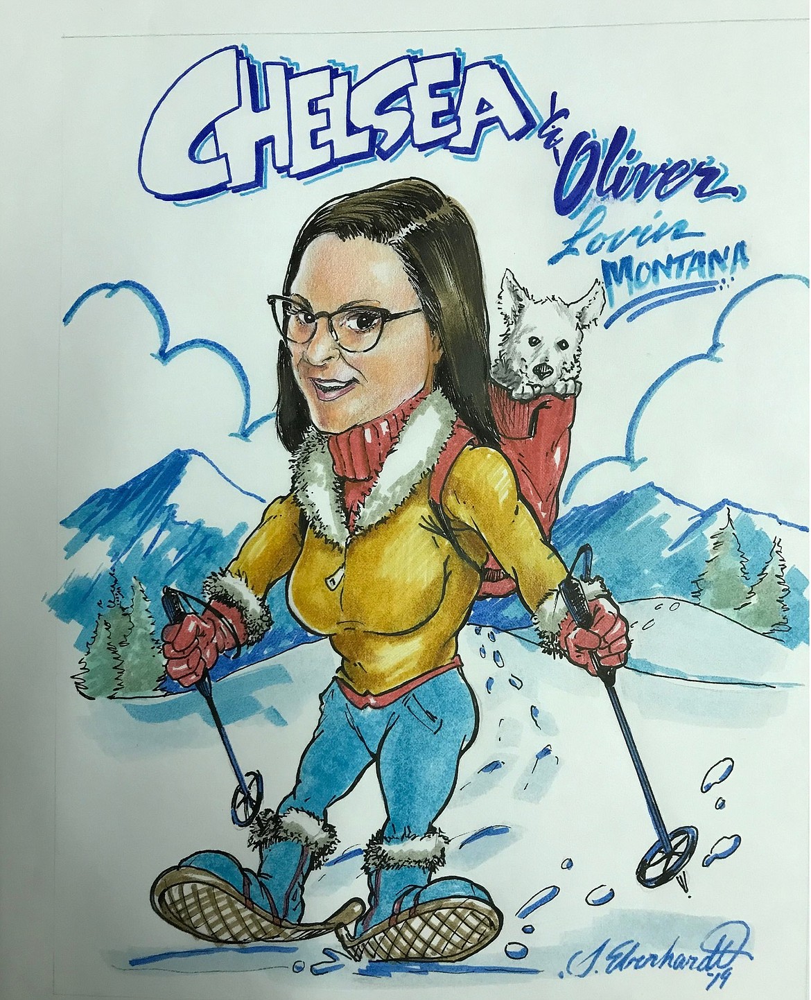 THIS CARICATURE was created by Steve Eberhardt for &#147;Chelsea &amp; Oliver,&#148; who won a drawing during the Sanders County Arts Council&#146;s Bunkhouse, Beans and Bacon fundraiser March 9 at the Thompson Falls VFW.