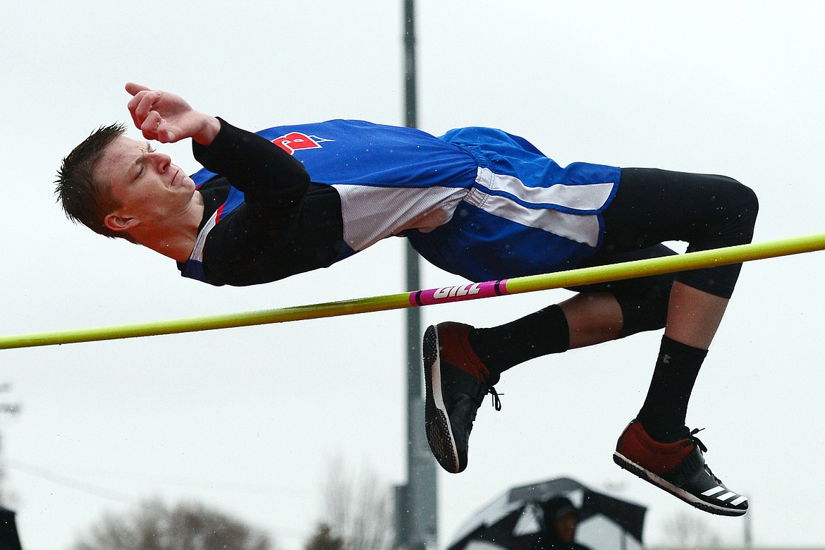 Bigfork's Wyatt Duke clears 5'7&quot; in the high jump at the Flathead Mini Invite at Legends Stadium on Tuesday. (Casey Kreider/Daily Inter Lake)