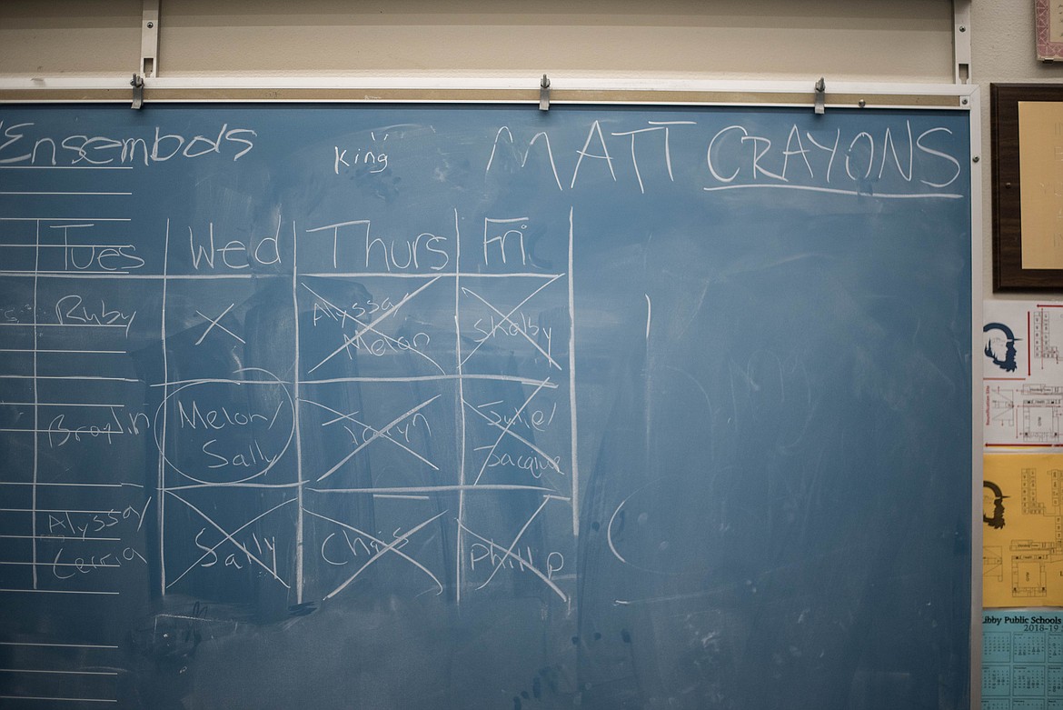 The chalk board in Band Director Matthew Krantz&#146;s classroom. (Luke Hollister/The Western News)