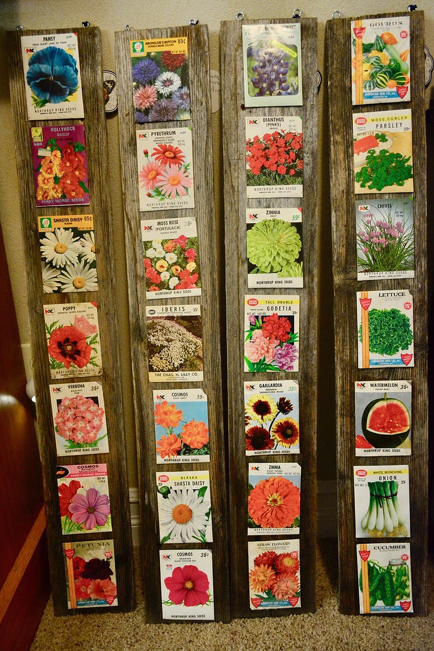 Display of vintage seed packets featured at Dawn Duane&#146;s Seed Sensations exhibit at Sassafras Art Gallery, Kalispell