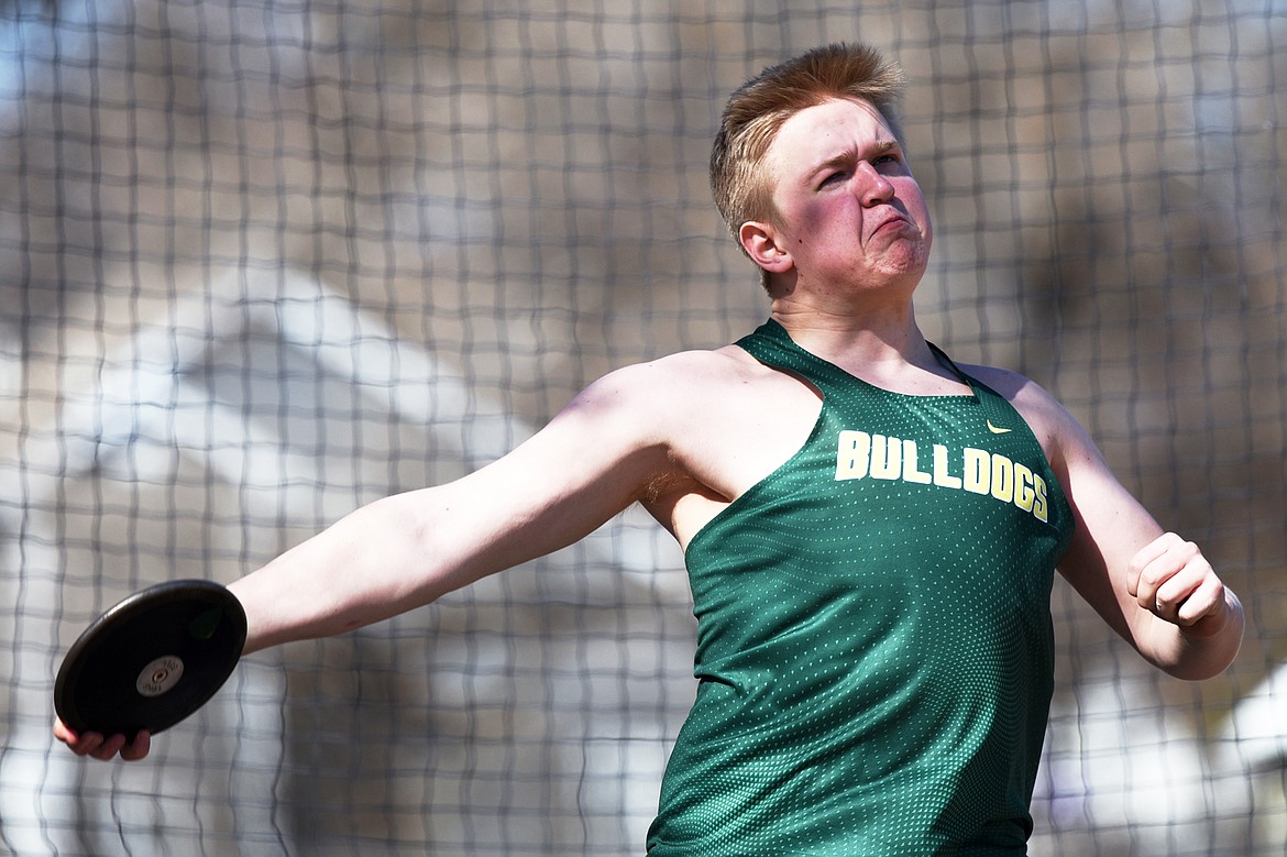 Whitefish&#146;s Bode Wold competes in the discus during a meet against Flathead at Legends Stadium on Tuesday, April 2. (Casey Kreider/Daily Inter Lake)