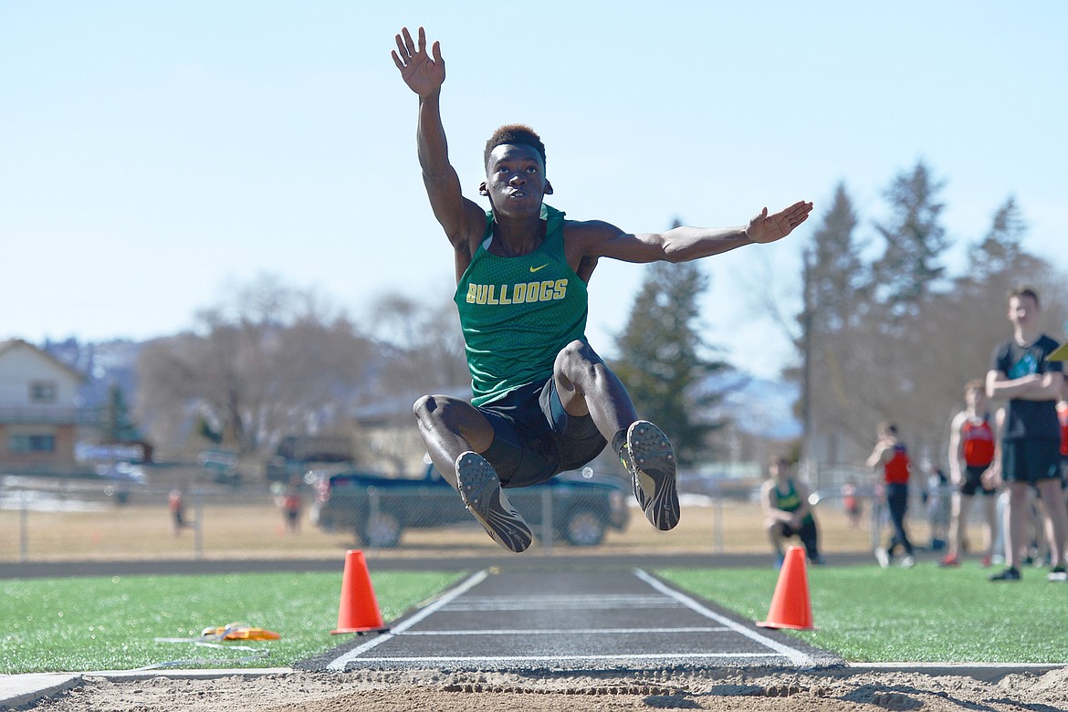 Whitefish&#146;s Marvin Kimera competes in the long jump in a meet against Flathead at Legends Stadium on Tuesday, April 2. (Casey Kreider/Daily Inter Lake)