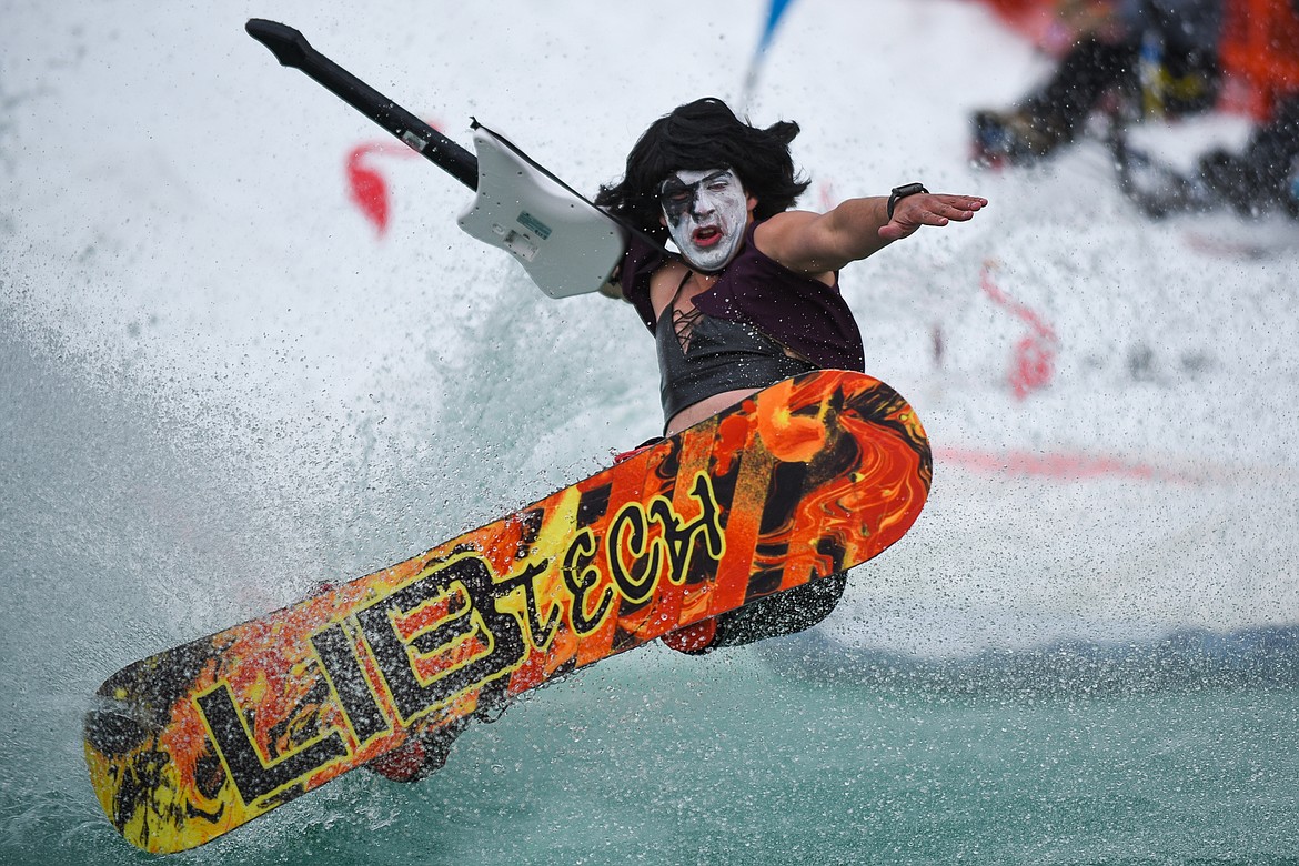 &#147;Paul Stanley&#148; of KISS loses it during the 2019 Pond Skim on Saturday at Whitefish Mountain Resort. (Daniel McKay/Whitefish Pilot)
