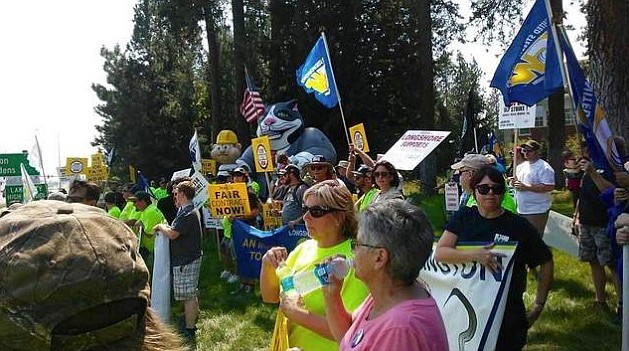 Source: USW 5114&#146;S Facebook page
USW 5114 miners and supporters hold a rally outside Hecla Mining headquarters in Coeur d&#146;Alene on Aug. 1, 2018.