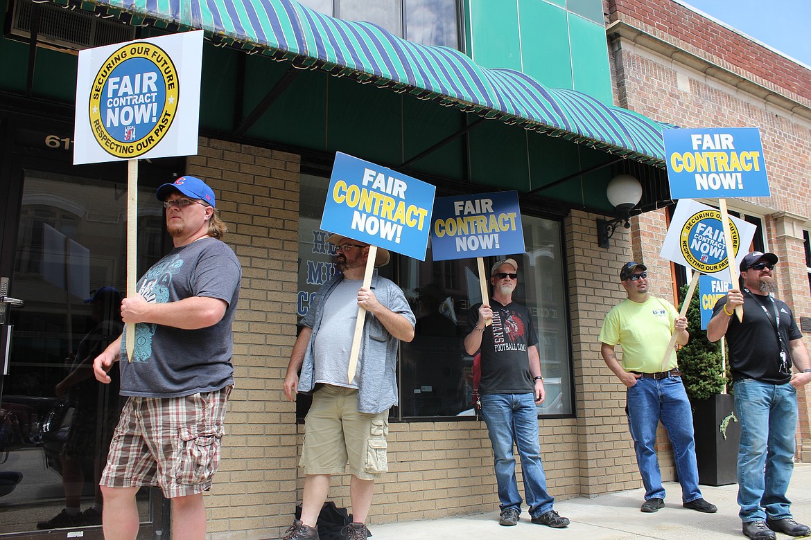 CHANSE WATSON/Hagadone News Network
Union miners from Lucky Friday Mine picket Hecla Mining Company&#146;s office in Wallace in 2016.