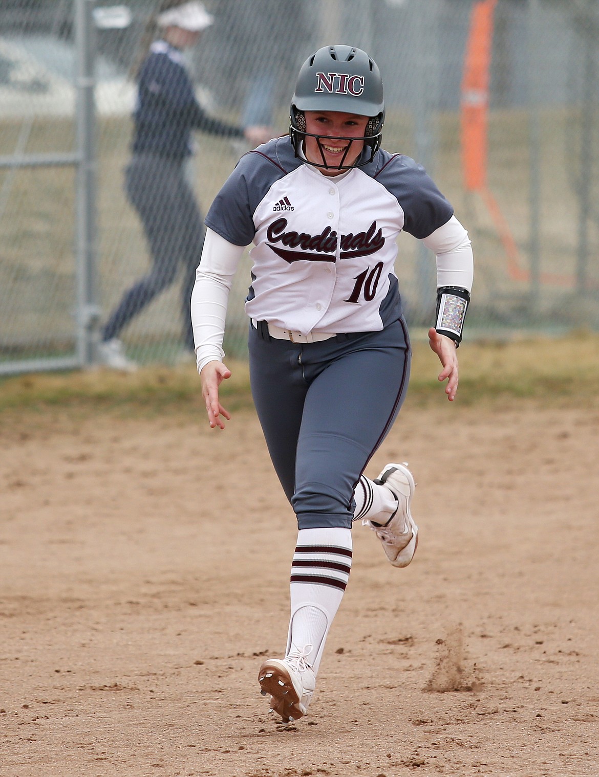 North Idaho Colleges Bailey Cavanagh jogs to home plate after hitting a home run in the first game of a doubleheader against Big Bend.