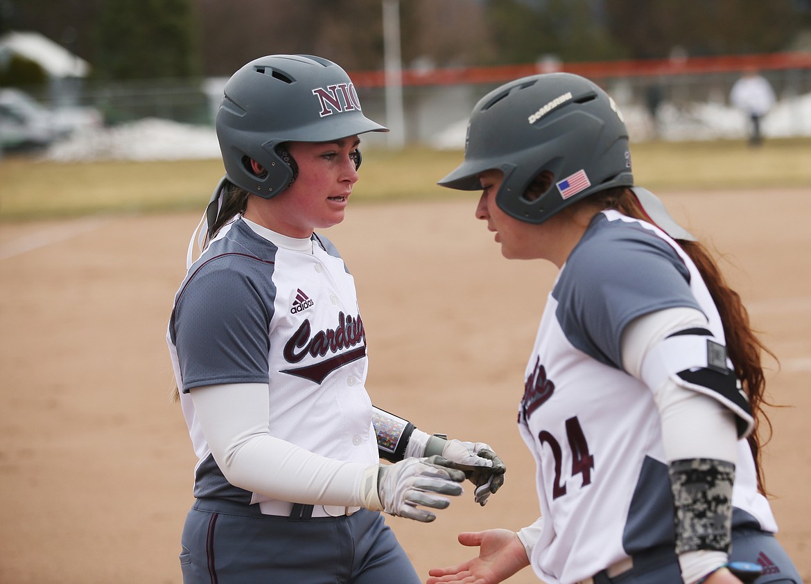 North Idaho College&#146;s Devinne Amesquita, right, celebrates Ashlyn Winn&#146;s home run in the first game of a doubleheader against Big Bend.