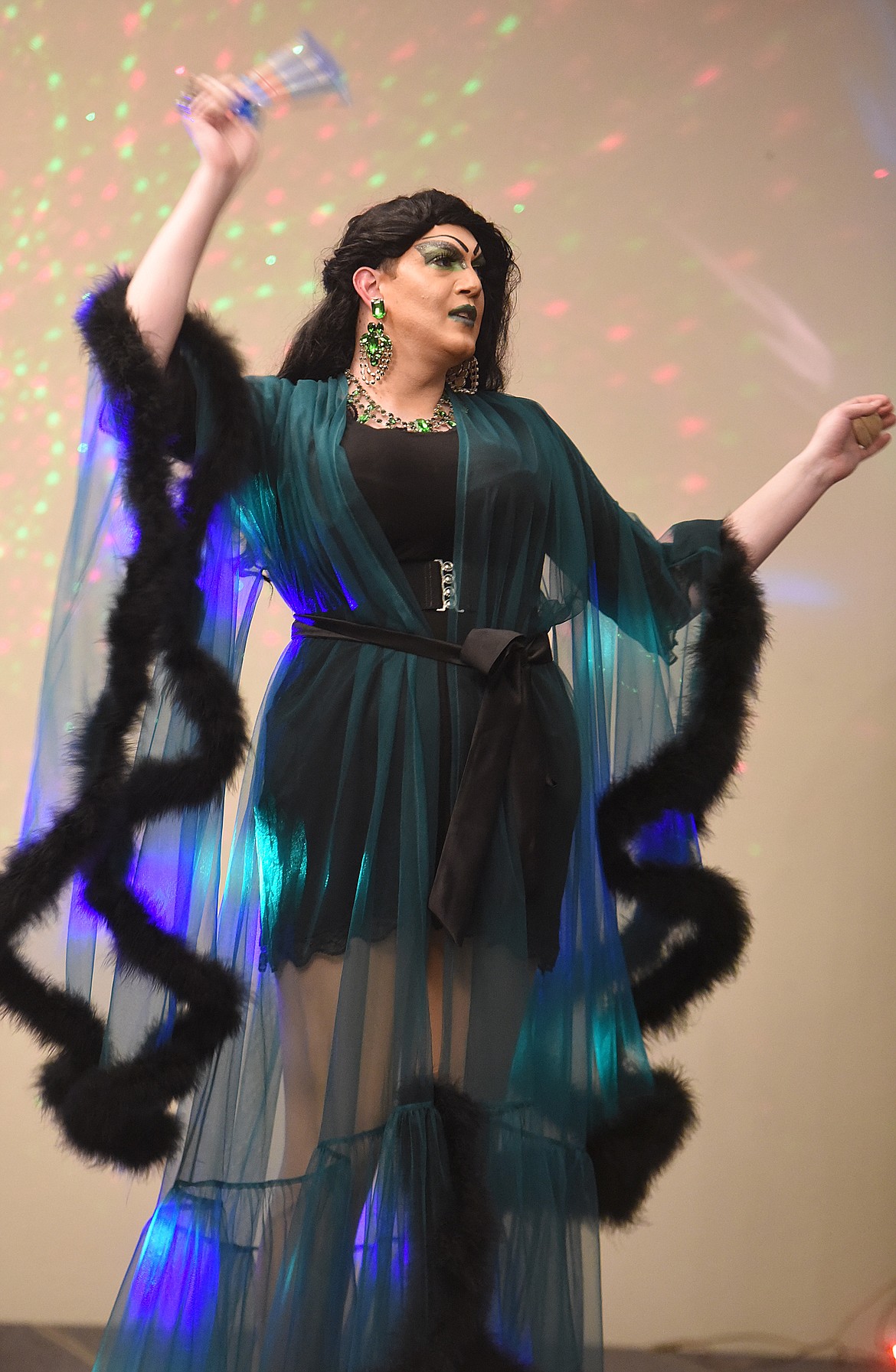 HEX SHADOW was one of the performers during the Bingo Blackout and Murder at the Drag Show event held March 30 at the KwaTaqNuk Resort and Casino in Polson. The event was co-sponsored by SAFE Harbor, based in Ronan, and the Salish Kootenai College Spirit of Many Colors organization. (Joe Sova photos/Lake County Leader)