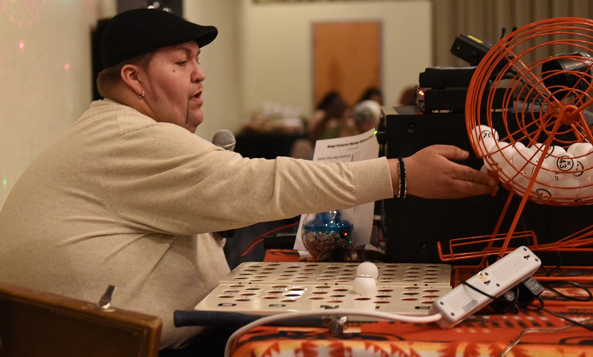 DAVID DURGELOH, who is a teacher at Salish Kootenai College, was entertaing as the evening&#146;s Bingo caller during the March 30 event at the KwaTaqNuk Resort and Casino in Polson.