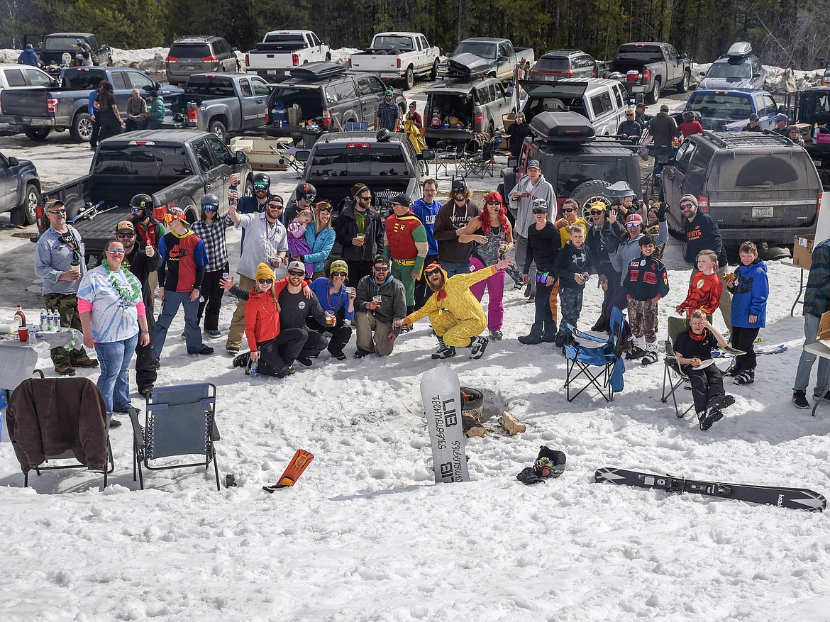 Some of the folks not on the hill gather for a group shot at Crazy Dayz at Turner Mountain March 23. (Ben Kibbey/The Western News)