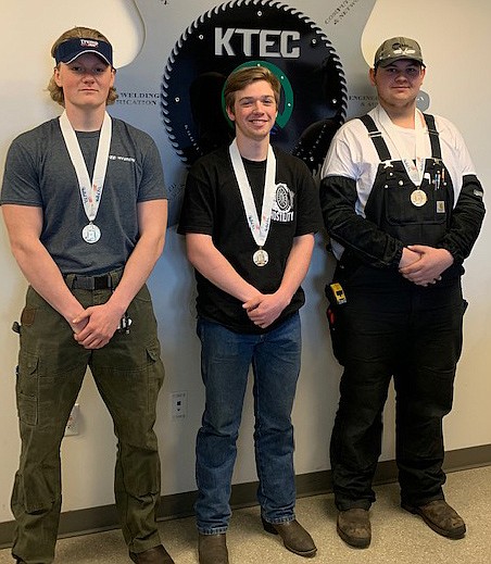 Courtesy photos
Gavin Peterson, Chris Brinkmeier and Derin Crouch&#146;s welding fabrication team earned first place at the 2019 SkillsUSA competition in Boise earlier this month.