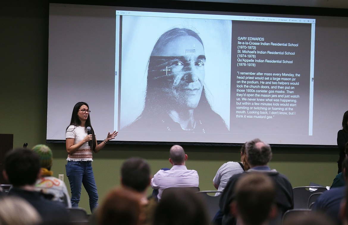 DEVIN WEEKS/Press
Acclaimed documentary photographer Daniella Zalcman discusses several of the portraits she took for her &#147;Signs of Your Identity&#148; project, where she interviewed First Nations Canadians and overlaid the photos with images representing their cultural genocide and intergenerational trauma. This portrait is of Indian residential school survivor Gary Edwards, who remembers being locked in church after Mass with other children and being subjected to chemical experiments.