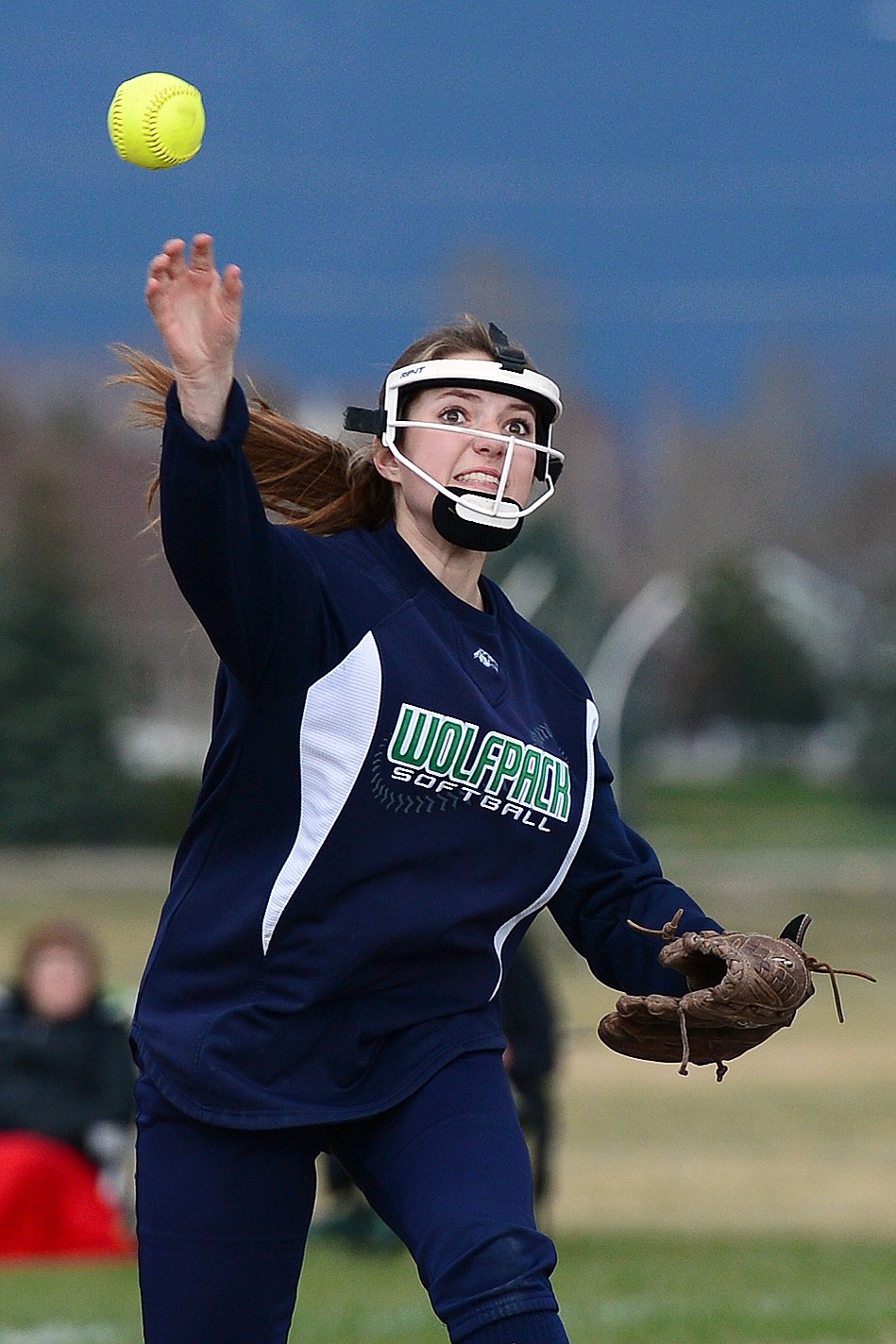 Glacier third baseman Sammie Labrum (10) fires to first after fielding a first-inning grounder against Missoula Hellgate at Glacier High School on Friday. (Casey Kreider/Daily Inter Lake)