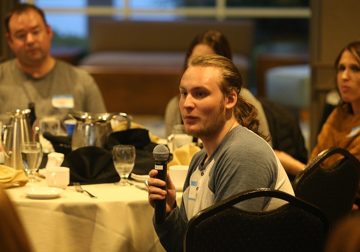Mountain View Alternative High School junior Andrew Lucas shares his personal testimony on the positives and negatives of social media within relationships during Thursday night&#146;s Bridging the Gap event at the Best Western Plus Coeur d&#146;Alene Inn.