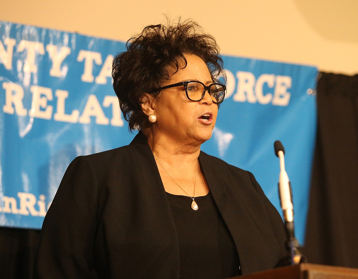 LOREN BENOIT/Press
Sen. Cherie Buckner-Webb, who represents Boise in the Idaho Legislature, gives her keynote address at the 22nd annual Human Rights Banquet Friday at the Best Western Plus Coeur d&#146;Alene Inn. Buckner-Webb, a fifth-generation Idahoan, is the first African-American to be elected to the Idaho Senate.