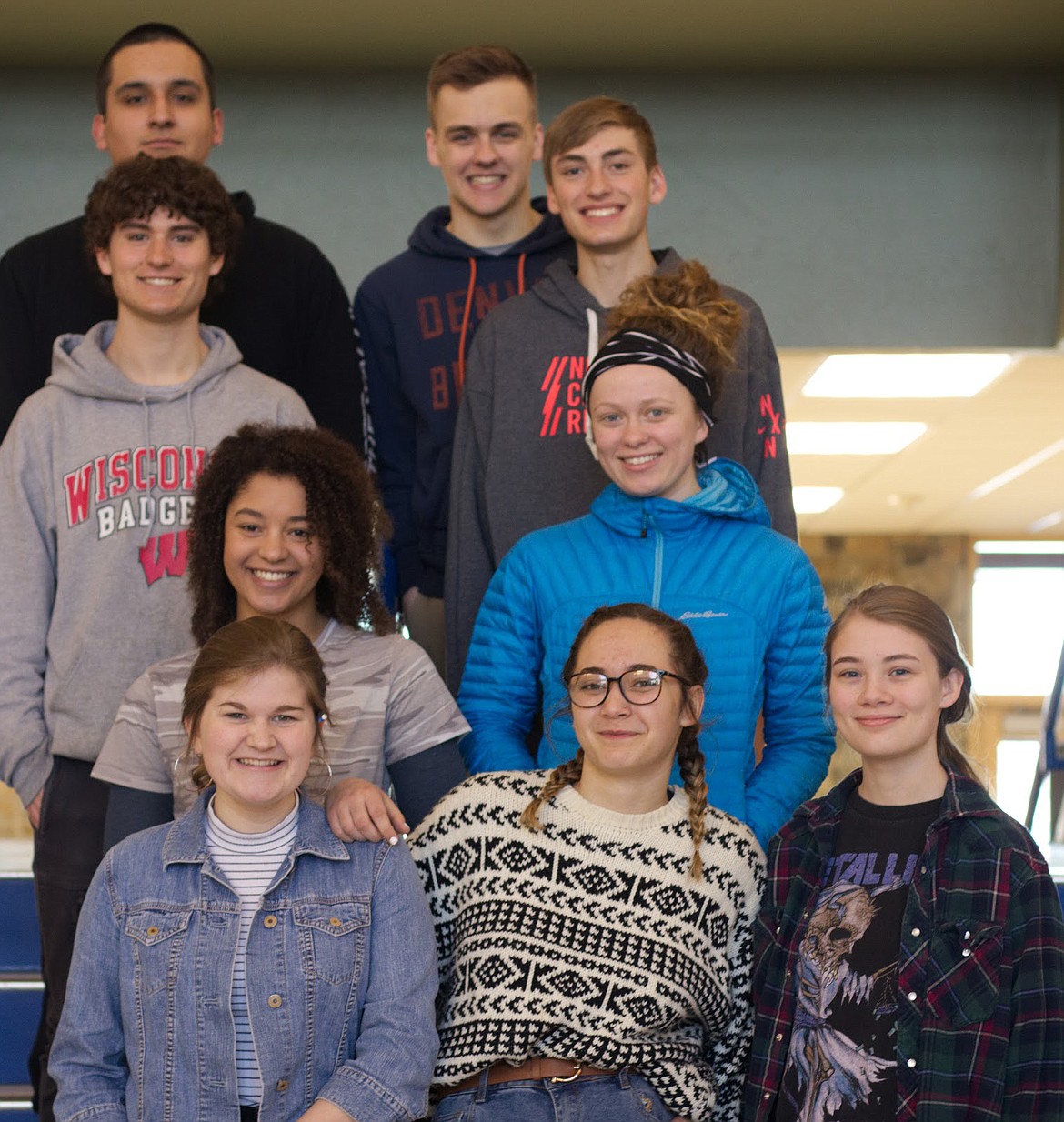 The 2019 Montana We the People championship team heads to nationals in Washington, D.C., to compete April 26-29. From left to right starting with the bottom row: Lauren Stratton, Alyeska Zuckert and Logan Stencil; second row: AJ Popp and Kyla Harris; third row: Ben Schwaller and Marcus DeVries; and top row: Donnie Simms and Andrew Lorenc. Not pictured: Kamren Barkus, Brooklyn Lamers and Alex White. (Photo courtesy of Beau Wright)