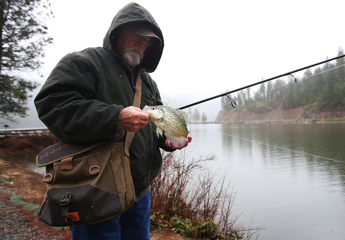 LOREN BENOIT/Press
Post Falls resident Chuck Knapp catches a crappie Tuesday afternoon at Fernan Lake.