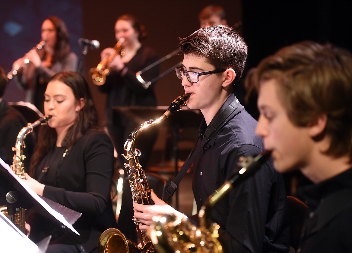 Connor Bullins of Flathead (center) on tenor sax is among the Flathead Ellington Project performers.