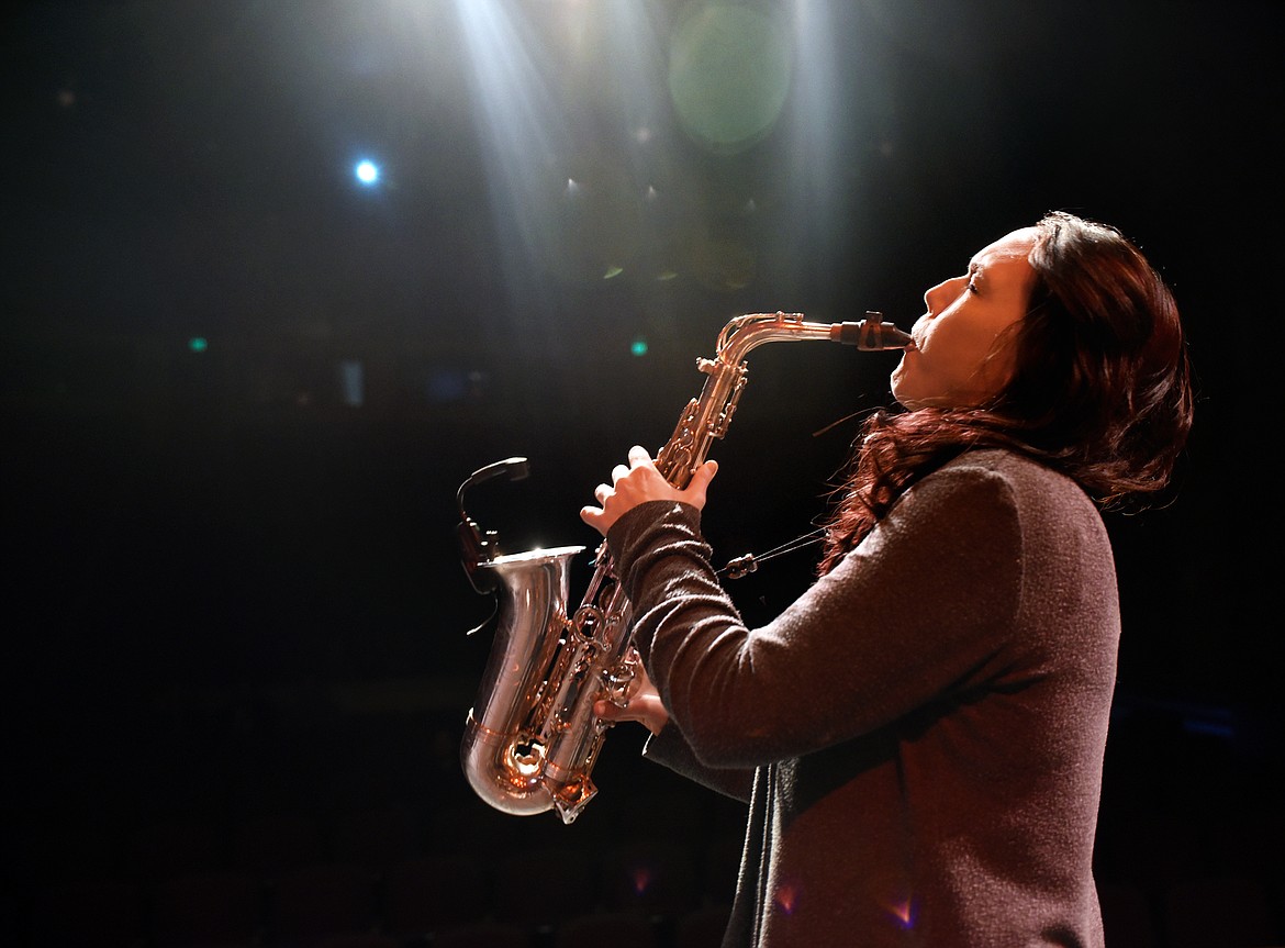 Erica von Kleist plays the sax at the sound check for the The Love Lives Here Annual Martin Luther King Celebration at the Whitefish Performing Arts Center.(Brenda Ahearn/Daily Inter Lake)