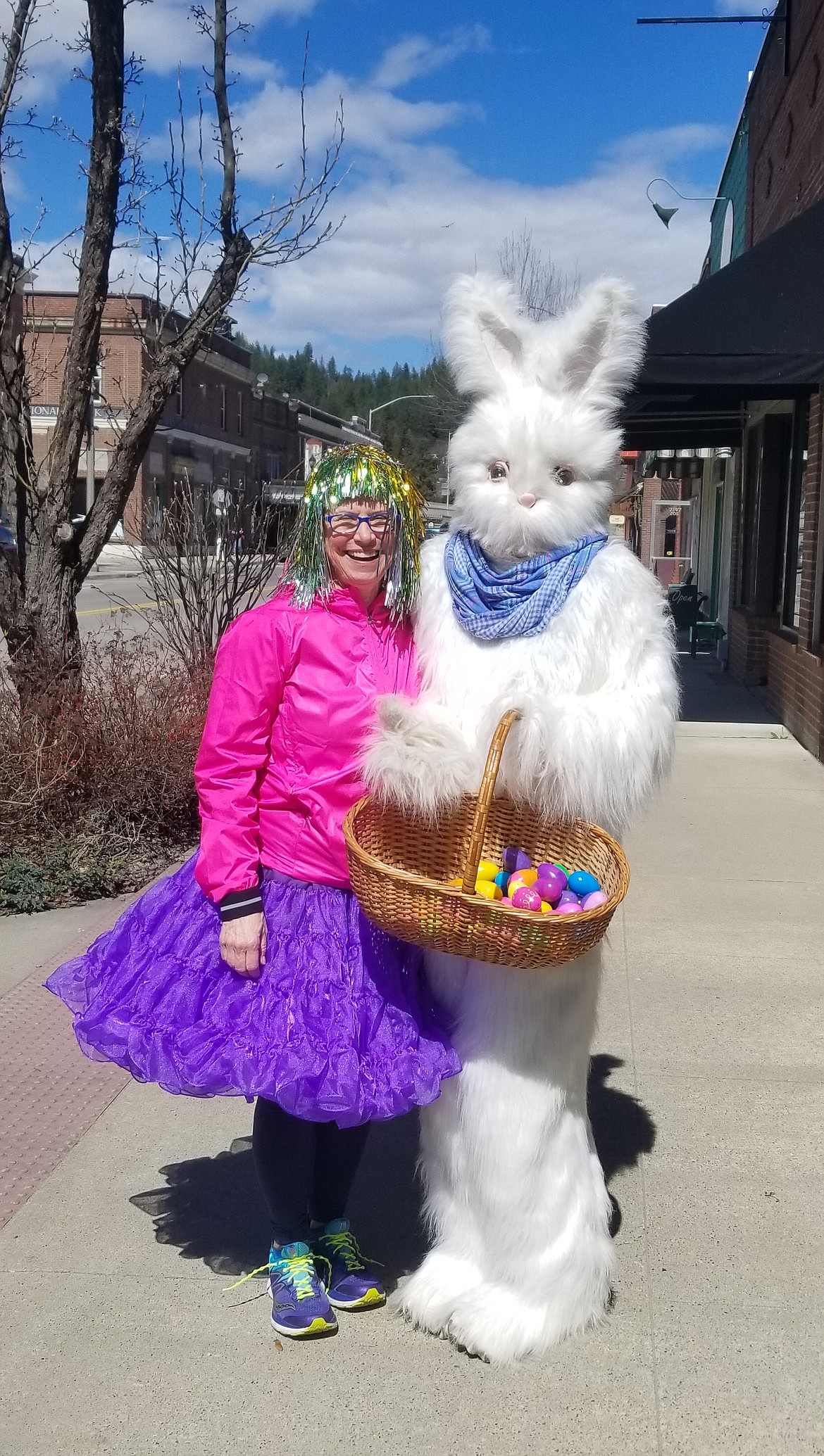 Photo by MANDI BATEMAN
The Easter Bunny and friend delighted children and businesses in Bonners Ferry on Tuesday, delivering Easter eggs filled with all kinds of goodies.