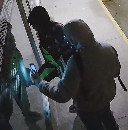 The two suspects were caught on an outside video feed at Booze &#145;N Bait while they looked in windows and checked out the premises before attempting to break in Thursday around 4 a.m. (Photo courtesy Booze &#145;N Bait)