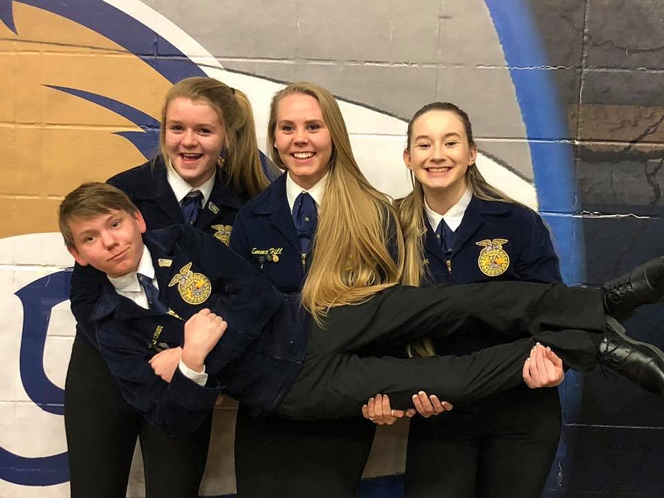 St. Regis members travelled to Bozeman on April 3-6 to compete in the Montana State FFA Convention. From left, Chloe Cielke, Emma Hill, Kylee Thompson, Jakob Lohman)