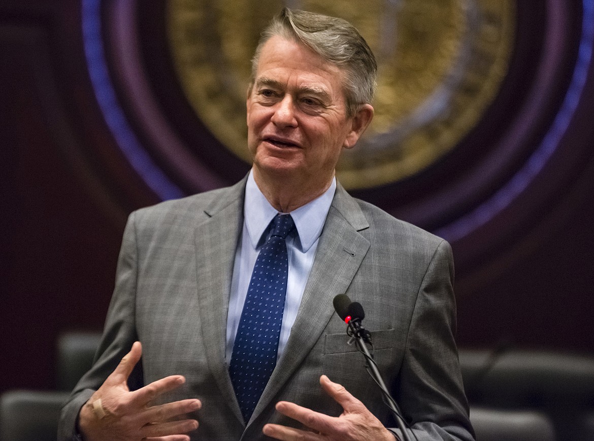 In this Jan. 3, 2019 photo, Idaho Gov.-elect Brad Little answers a reporter&#146;s question at the State Capitol building in Boise, Idaho. Idaho has approved Medicaid expansion for an estimated 90,000 low-income residents. Republican Gov. Brad Little on Tuesday, April 9, signed into law a bill expanding Medicaid to people earning up to 138 percent of the federal poverty level. (AP Photo/Otto Kitsinger, File)