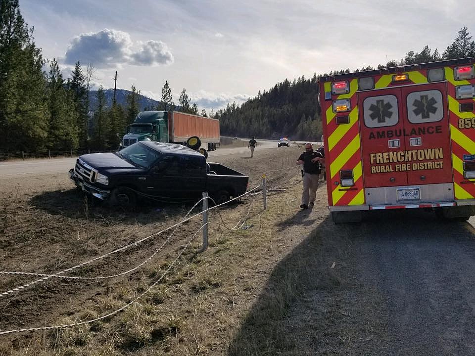 A PICKUP truck collided with a non-functioning cable barrier on Interstate 90 near Nine Mile on Tuesday, April 2. (Photos courtesy of Frenchtown Rural Fire District)