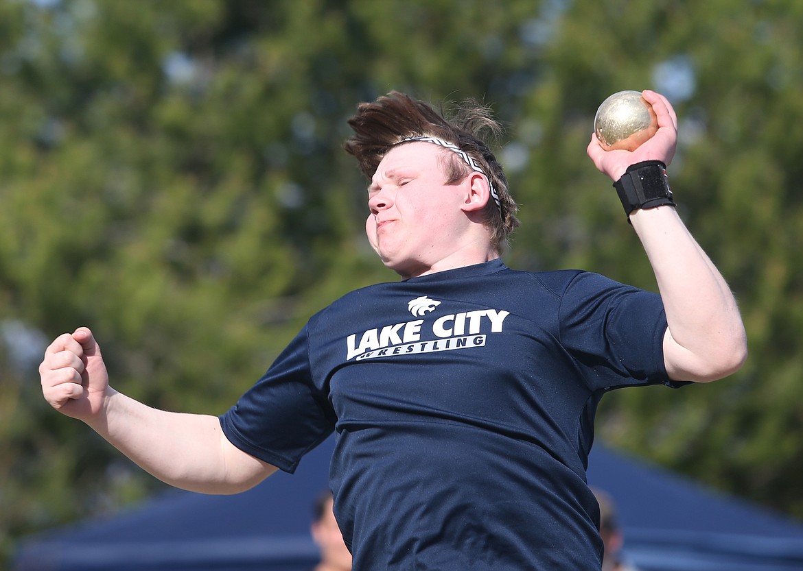 Lake City&#146;s Logan Parson competes in the shot put at Friday&#146;s Timberlake Invitational.