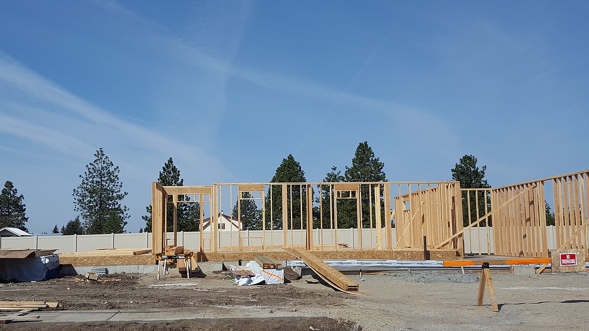 A home under construction in Post Falls&#146; Wheelbarrow Estates.