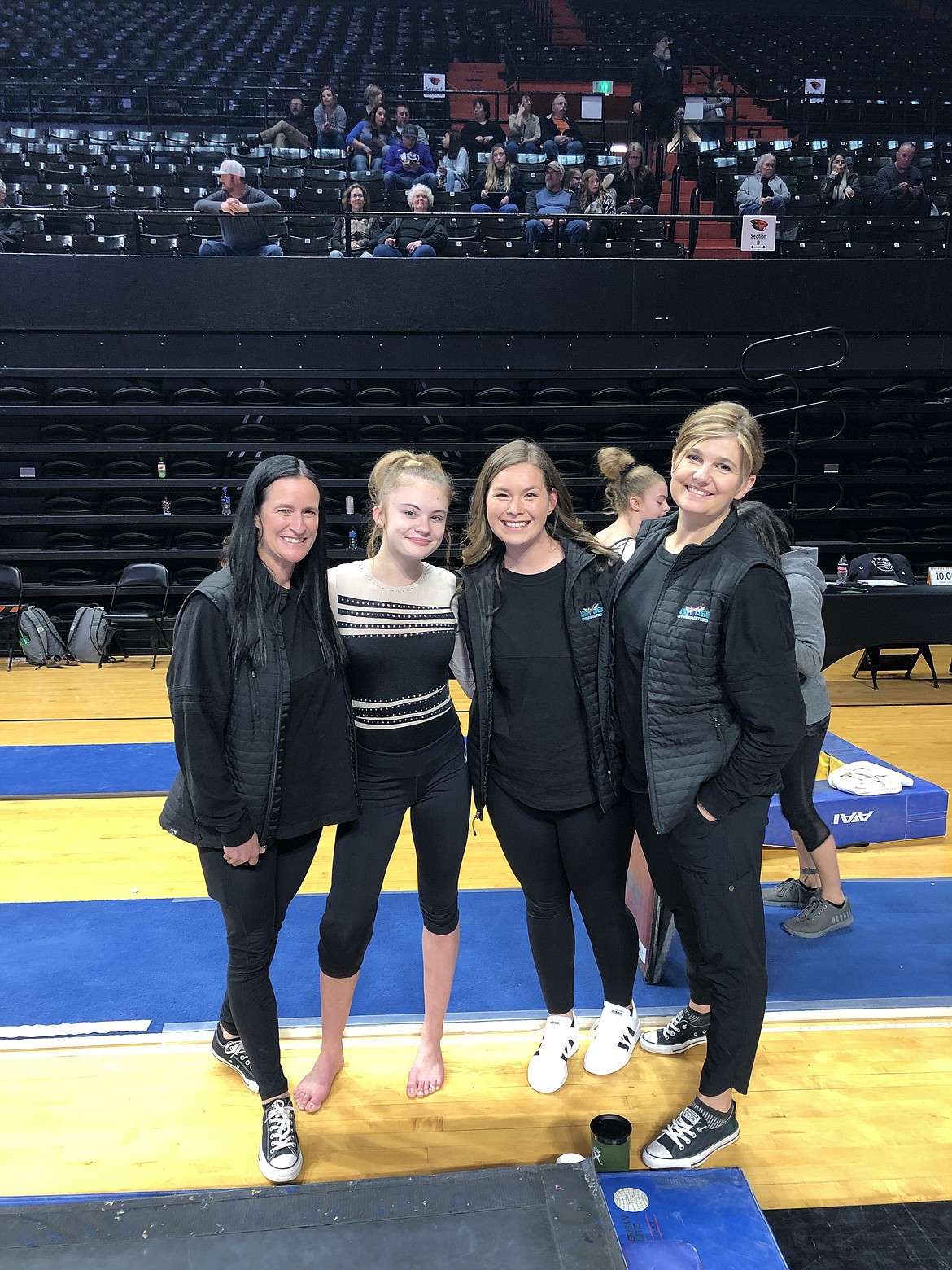 Courtesy photo
Avant Coeur Gymnastics in Corvallis, Ore., for the regional championships. From left is coach Lisa Adlard, Level 8 Mauren Rouse, and coaches Kelsey Kato and Barbara DePasquale.
