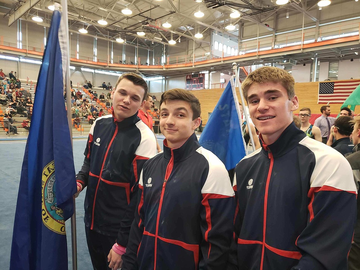 Courtesy photo
Avant Coeur Gymnastics Level 10s at regionals in Everett, Wash. From left are Kyle Morse, Conner Fulks and Henry Pals.