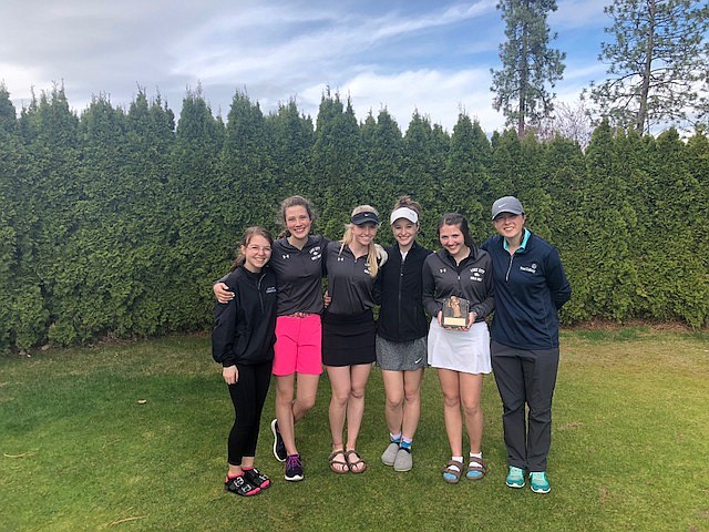 Courtesy photo
The Lake City girls golf team also won the Post Falls Invitational via playoff, topping Lewiston on Monday. From left, Grace Hite, Jojo Dodge, Echo Anderson, Taryn Cherry, Kyla Curry, Marisa Hagerty