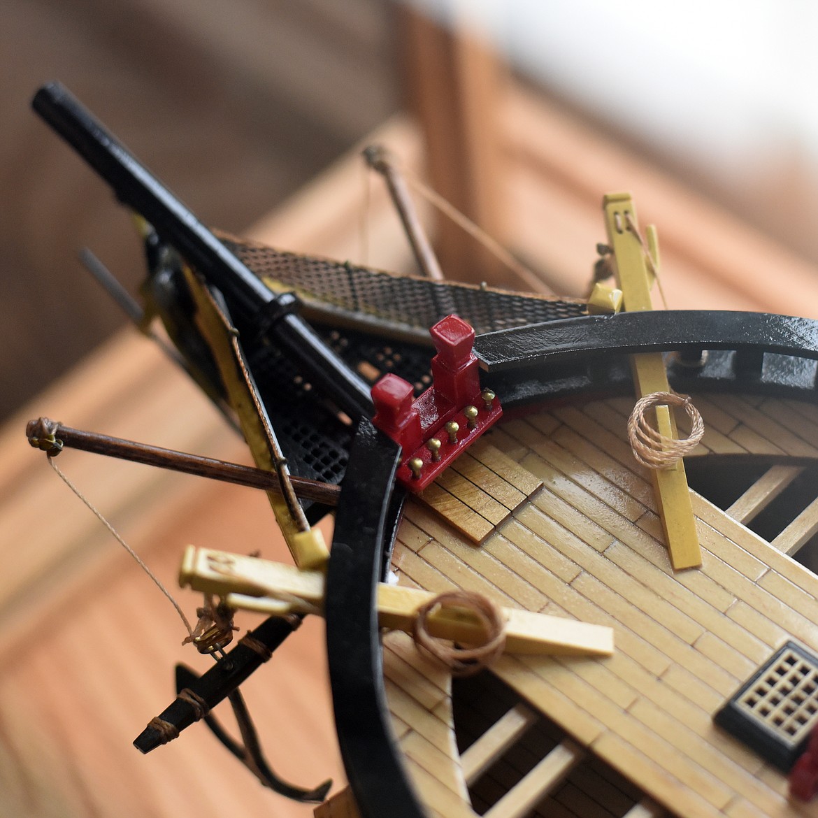 A look down at the Admiralty model of the USS Essex, a 38-gun frigate, by Allen Daffern.(Brenda Ahearn/Daily Inter Lake)