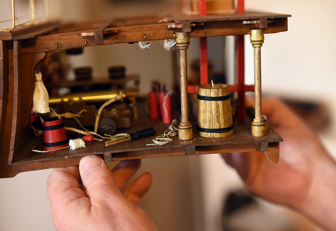 A detail of a piece of the HMS Victory that shows one of the cannon positions and the details sailors on a real ship would have had access to. When it comes to the HMS Victory, Daffern has made a number of smaller replicas that show of pieces of the ship, rather than the whole.(Brenda Ahearn/Daily Inter Lake)