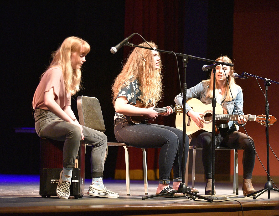 Jordan Hayes, Jolene Green and Annie Nixon perform &#147;All That and More&#148; during the Whitefish High School Talent Show last week at the Performing Arts Center. (Heidi Desch/Whitefish Pilot)