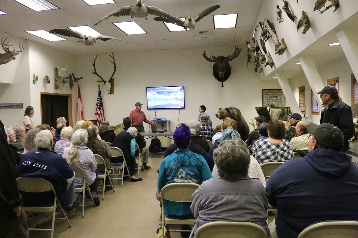 Photo by MANDI BATEMAN
Friends of Kootenai National Wildlife Refuge President Allen Rose introduces U.S. Fish &amp; Wildlife Service Zone Archaeologist Carla Burnside.