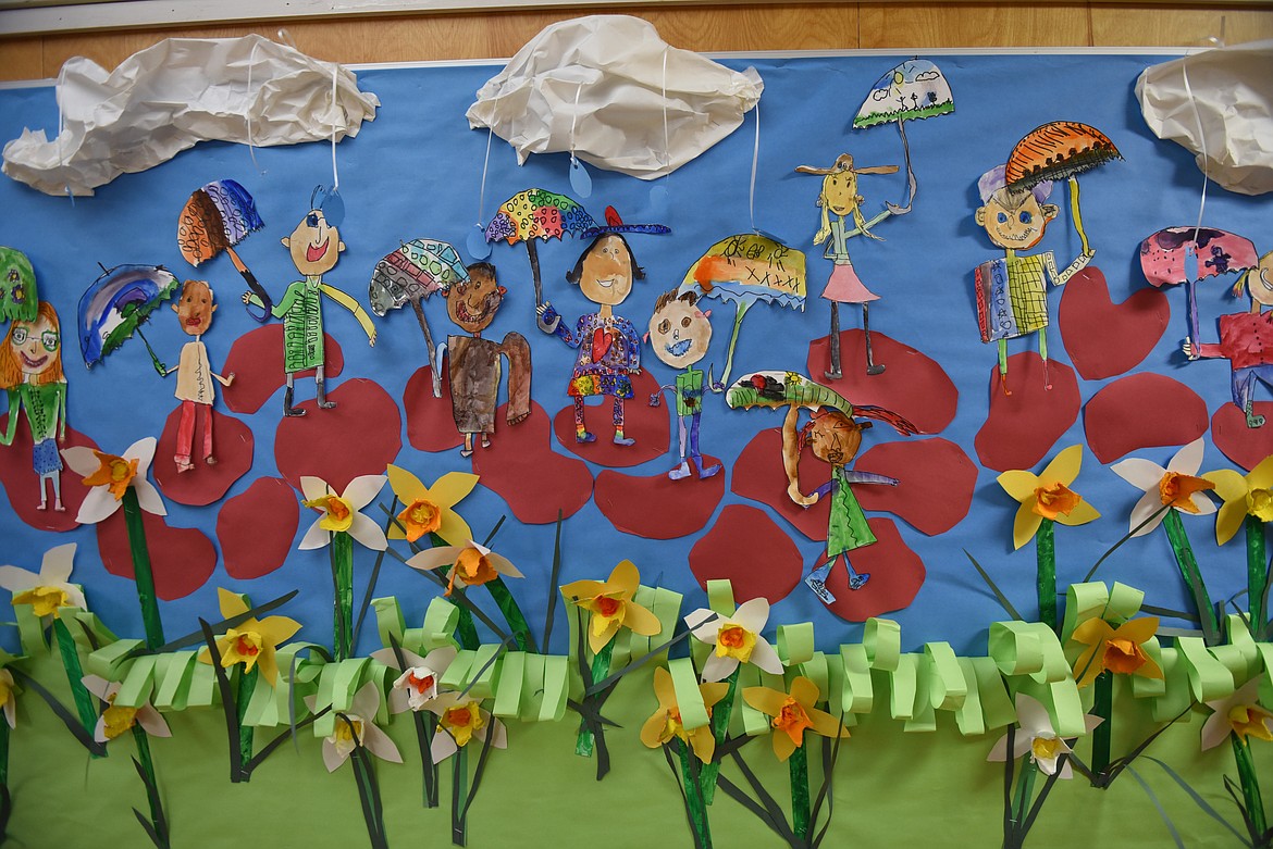 BULLETIN BOARDS at Cherry Valley Elementary have been artistically decorated to commemorate the Night of Arts held Thursday, April 18 at the school in Polson.