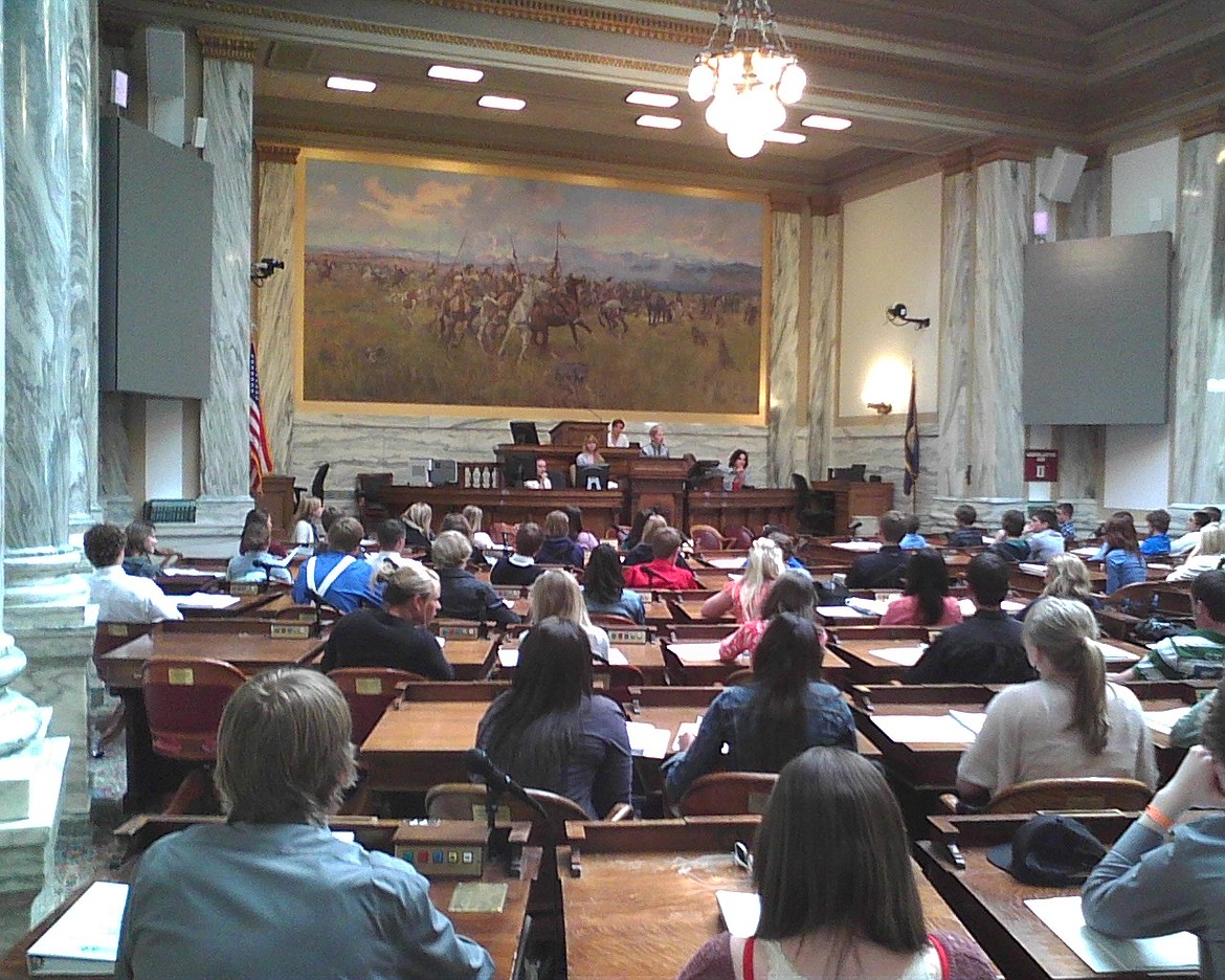 CREATIVE COMMONS
YMCA youth at Montana State Capitol, House of Representatives' Chamber, viewing Russell painting &#147;Lewis and Clark Meet the Flathead Indians at Ross' Hole, 1912&#148; (Photo 2012).