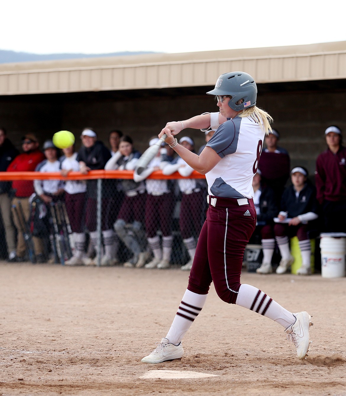 North Idaho Colleges Brianna Hecker makes contact on a pitch in a game against Community Colleges of Spokane.