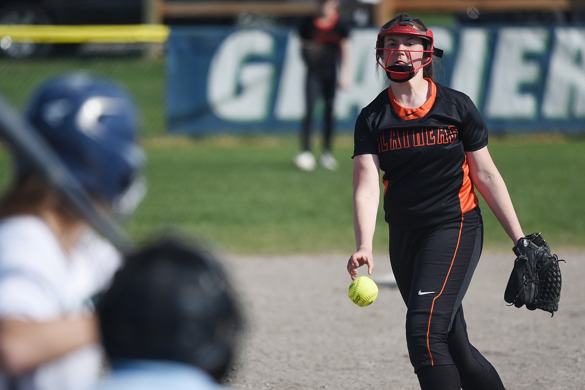 Flathead pitcher Ilyssa Centner works in the second inning against Glacier at Glacier High School on Thursday. (Casey Kreider/Daily Inter Lake)