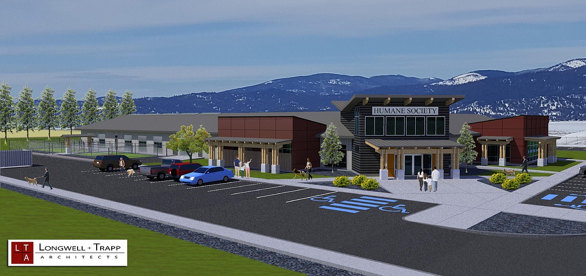 Rendering courtesy of Kootenai Humane Society
The nonprofit Kootenai Humane Society has plans to construct a new facility along Atlas Road north of Hayden Avenue in Hayden. A capital campaign has been launched to fund the project. Construction may start as soon as this fall, depending on fundraising.