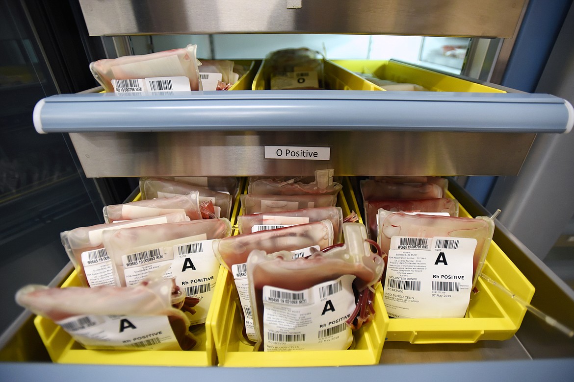 Donated blood samples stored at Vitalant - Kalispell on Thursday, April 4. (Casey Kreider/Daily Inter Lake)