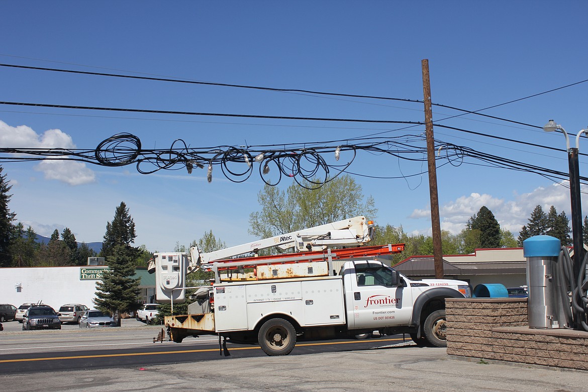 Photo by TANNA YEOUMANS
A semi truck hit the Frontier fiber cable on Tuesday, May 7, on Highway 95 near Lincoln Street. It caused county wide internet and landline phone outages, as well as into Montana. The Boundary County Sheriff&#146;s Office worked quickly to reroute 911 calls, and businesses suffered some troubles in the hours that followed. Frontier worked quickly to solve the problem and get phone and internet services restored by Tuesday evening.