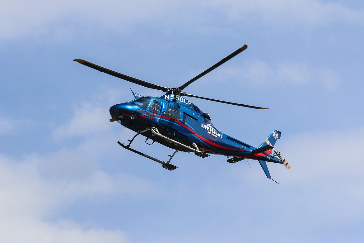 Photo by MANDI BATEMAN
Life Flight preparing to land in the parking lot and pick up a student playing the role of a seriously injured victim of a distracted driving caused accident.