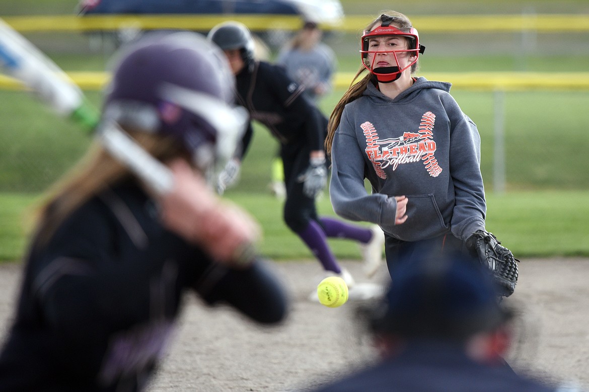 Flathead pitcher Ilyssa Centner releases a pitch in the first inning against Polson at Kidsports Complex on Thursday. (Casey Kreider/Daily Inter Lake)