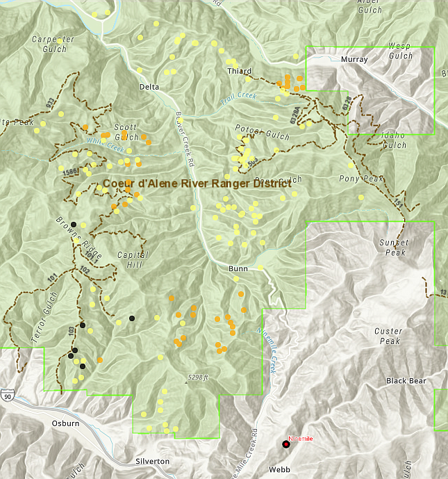 Map depicting the White Beaver and Prichard-Murray prescribed burn areas.